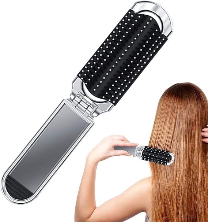 Folding Hairbrush with Mirror Pocket Hair Comb