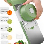 Vegetable Slicer, Vegetable Cutter, Potato Cutter, Multifunctional Tool for Cutting Vegetables, with 5 Blade Settings and Collection Bowl for Thick or Fine Slices, Cucumber Slicer for Fruit Garlic