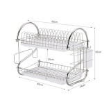 Large Capacity Stainless Steel 2-Layer Dish Drainer Drying Rack for Kitchen Storage